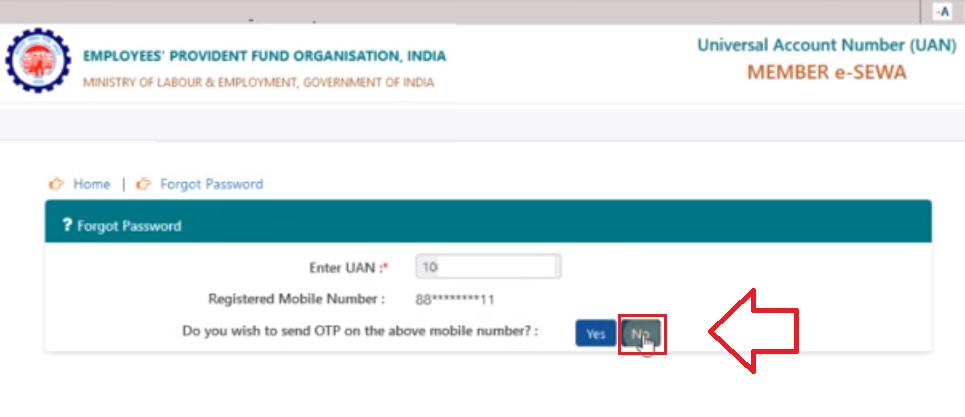 reset UAN Password without Mobile Number